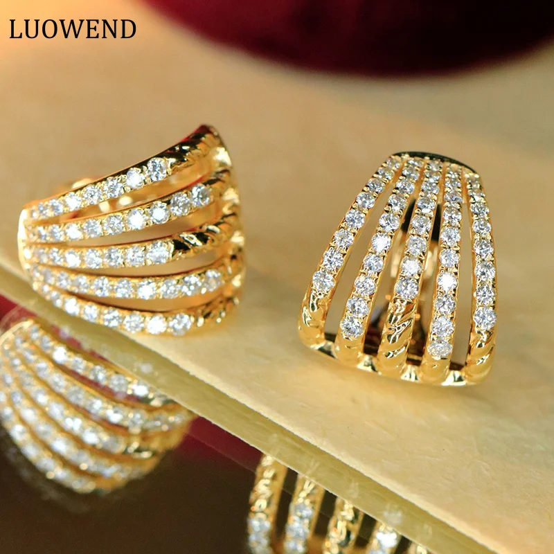 

LUOWEND 18K Yellow Gold Earrings Fashion Minimalist Style Real Natural Diamonds 0.62carat Hoop Earring for Women Wedding Jewelry