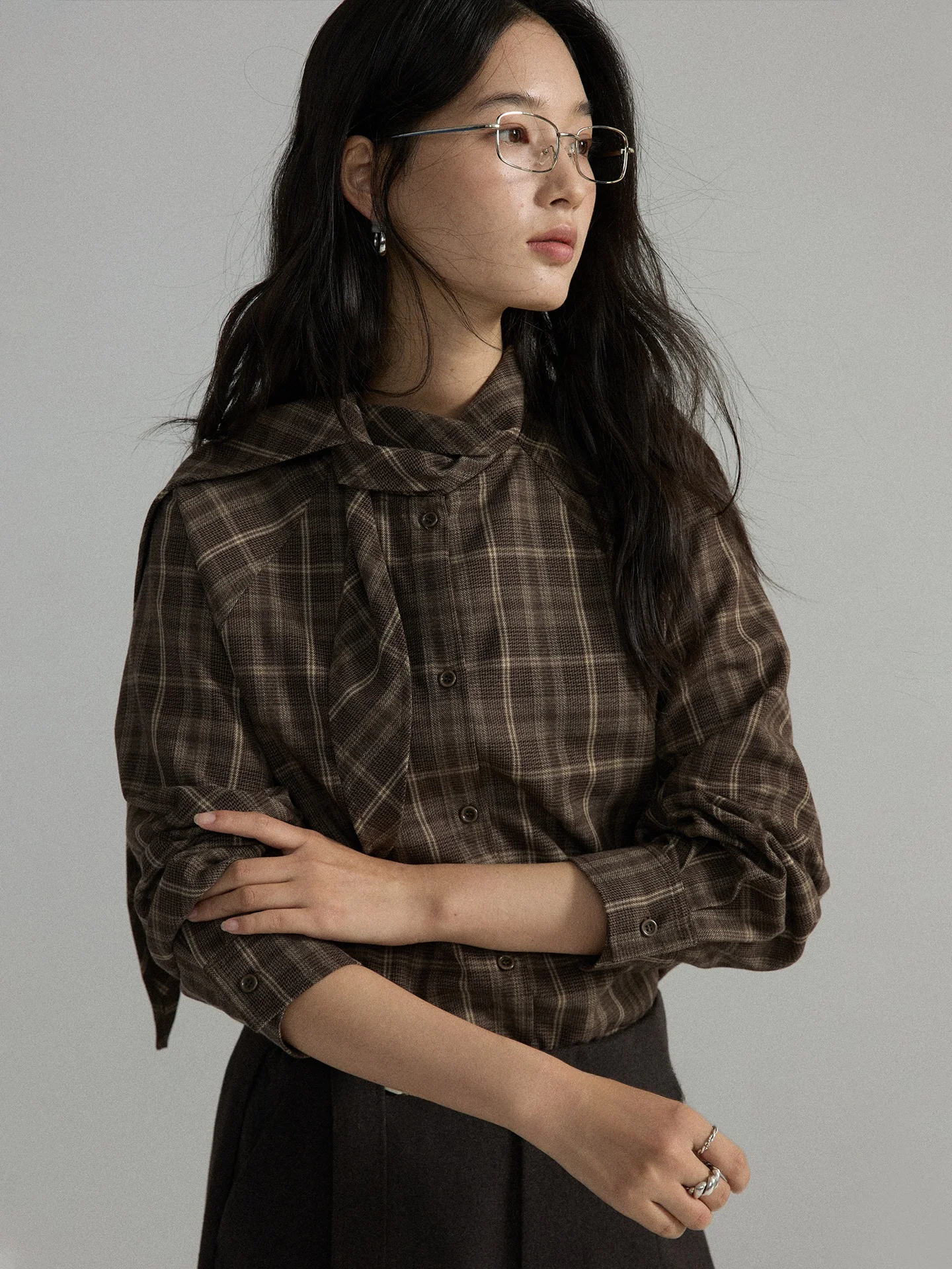 

CLIPETTE Thiened Flannel Plaid Design oulder Insert Long Sve Women's irt Retro Sle Loose Fit Warmth for Winter