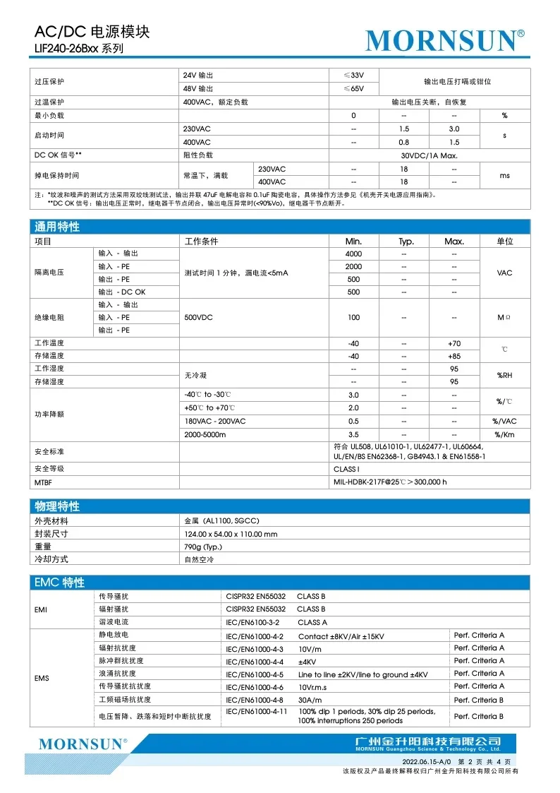 LIF240-26B24/LIF240-26B48 High Quality AC-DC 240W Rail Switching Power Supply NDR-24