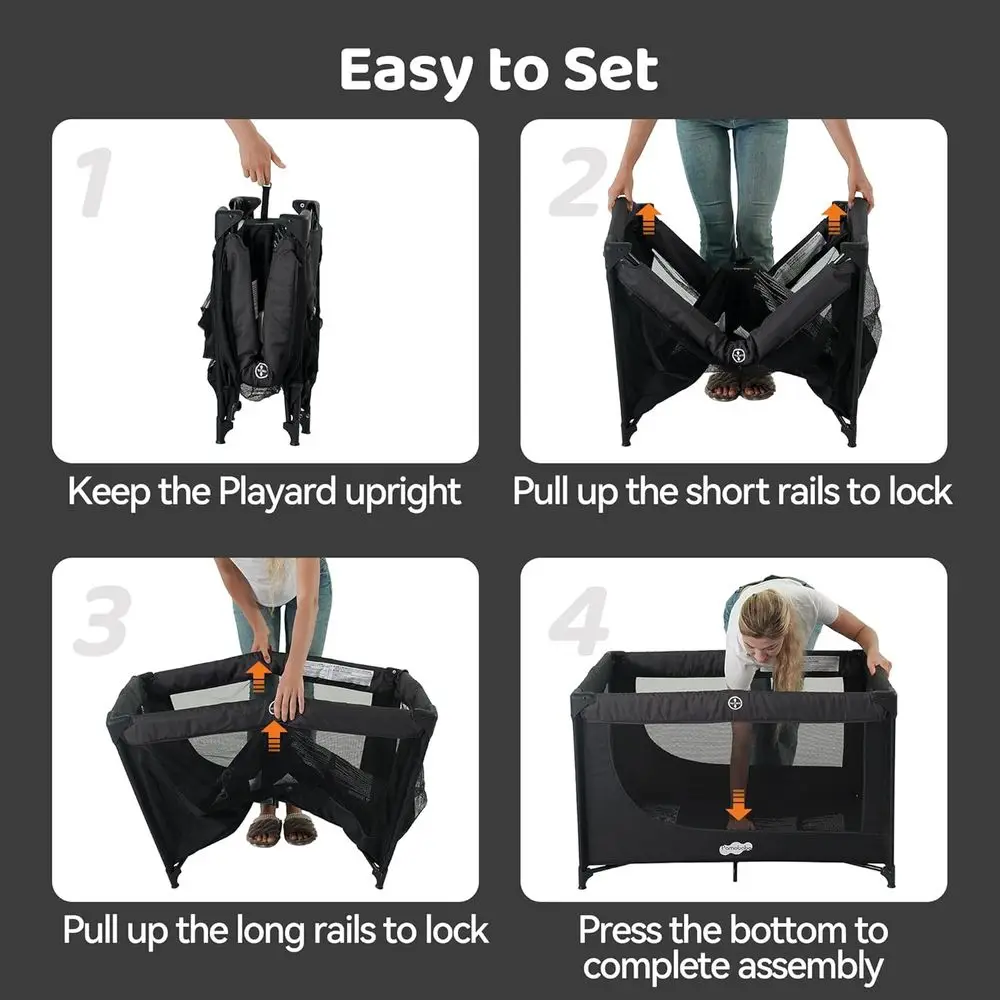 Parc de berceau portable noir avec matelas et sac de transport