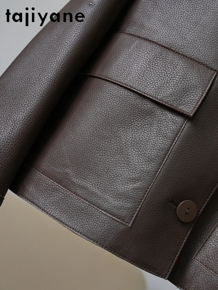 TAJIYANE 100% Skórzana Kurtka Damska z Naturalnej Skóry Owczej Retro Krótkie Kurtki Skórzane z Wzorem Liczi Jesienne Ubrania 2025 Kobieta 정품급