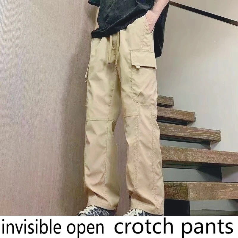 

Невидимые брюки с промежностью, зимние бархатные утолщенные комбинезоны, мужская одежда для свиданий на открытом воздухе, повседневные модные брюки для улицы, мужские джоггеры