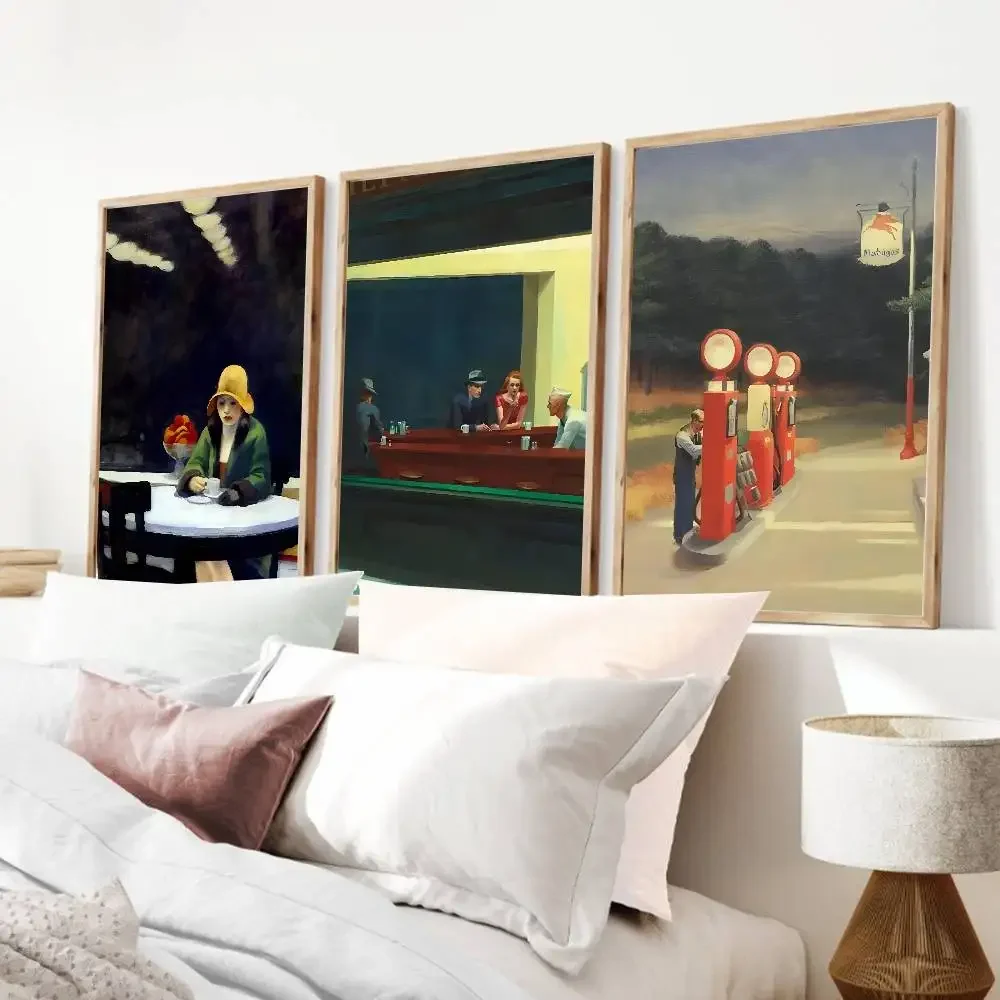 Edward Hopper Nighthawks Art  Poster Print For Bedroom Living Room Home Decor Cartoon Movie Wall Art HD Picture Mural