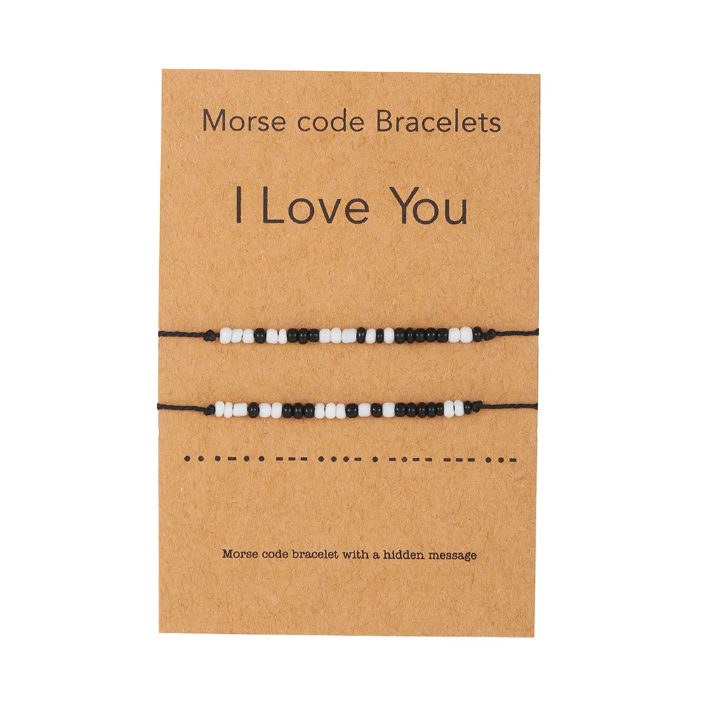 I Love You Classic Morse Code Bracelets For Women Men Black and White Rice Beads Braided Couple Bracelets Sweet Confession Gift