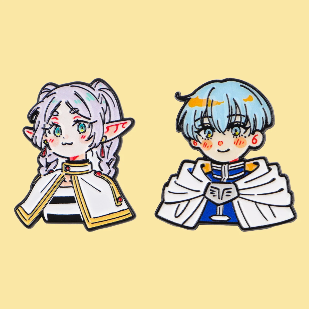 1-2 piezas/set Lindos broches de esmalte de elfo de anime con pelo blanco y azul, insignias de metal para camisa vaquera, accesorios de joyería, regalo para amigos
