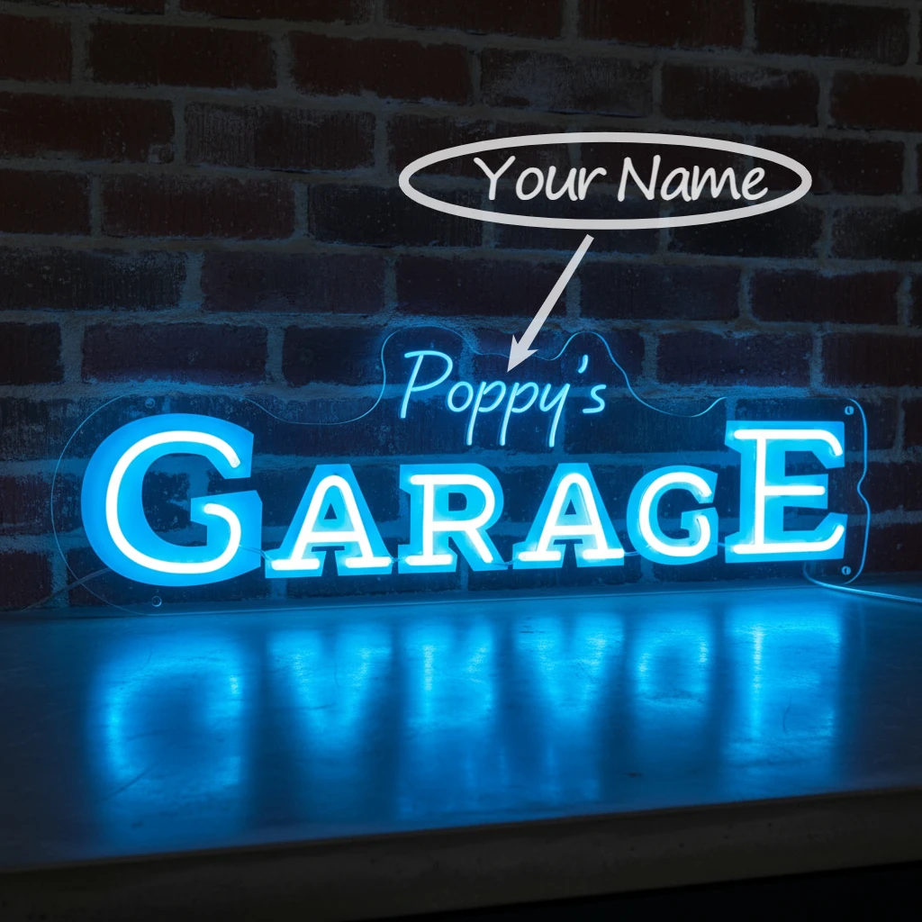 Custom Garage LED Neon Sign USB Wall-Mounted Garage Decor White Auto Light for Showrooms Name Gifts Circular Energy-Efficient