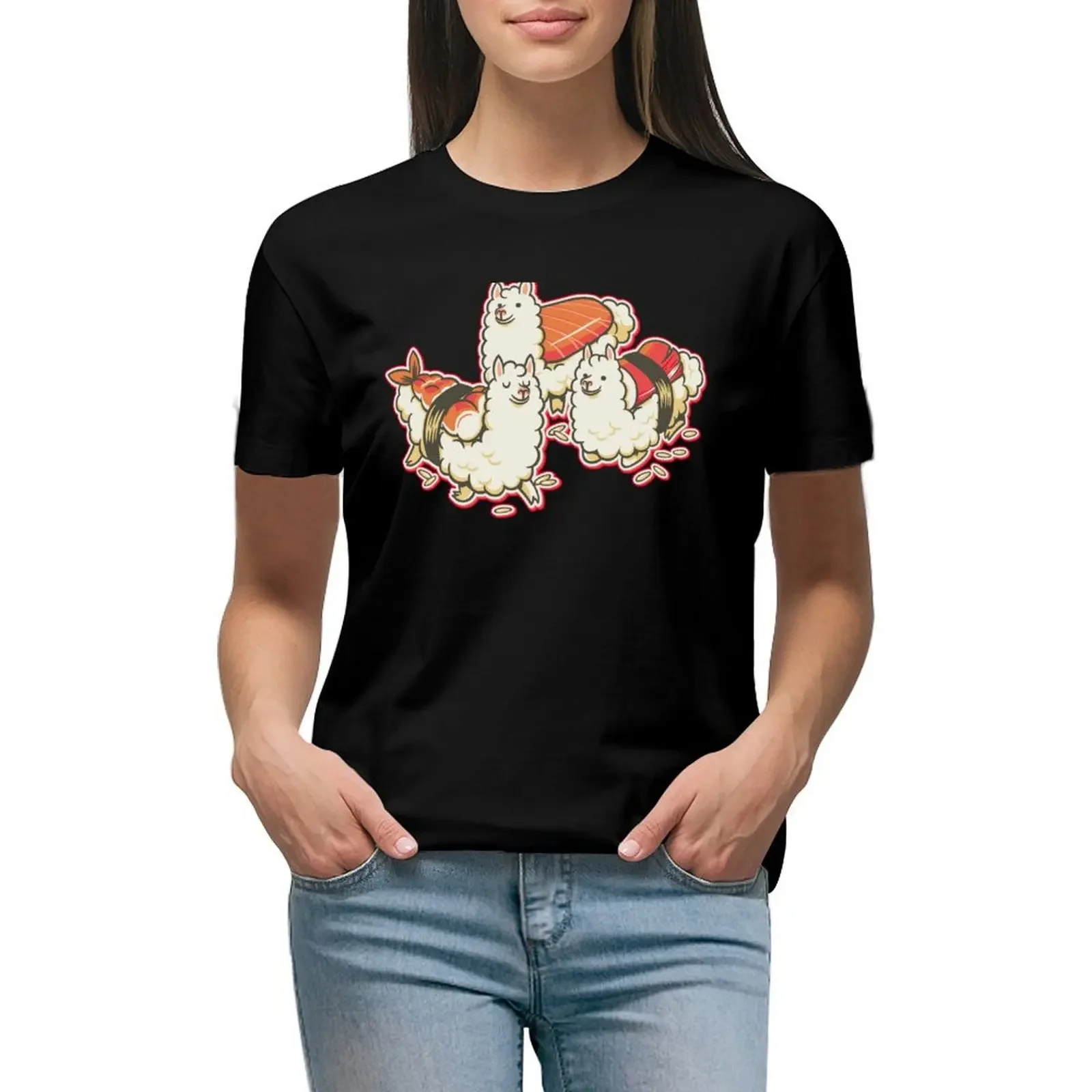 

Alpaca Sushi Niguiri T-Shirt anime quick-drying lady clothes anime clothes Women tops
