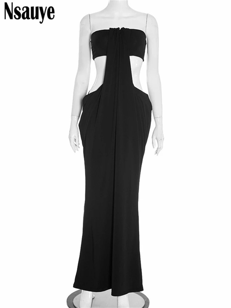 Nsauye senza maniche sexy cut out maxi vestito abiti per le donne club party elegante sera aderente abiti lunghi abiti slim 2025