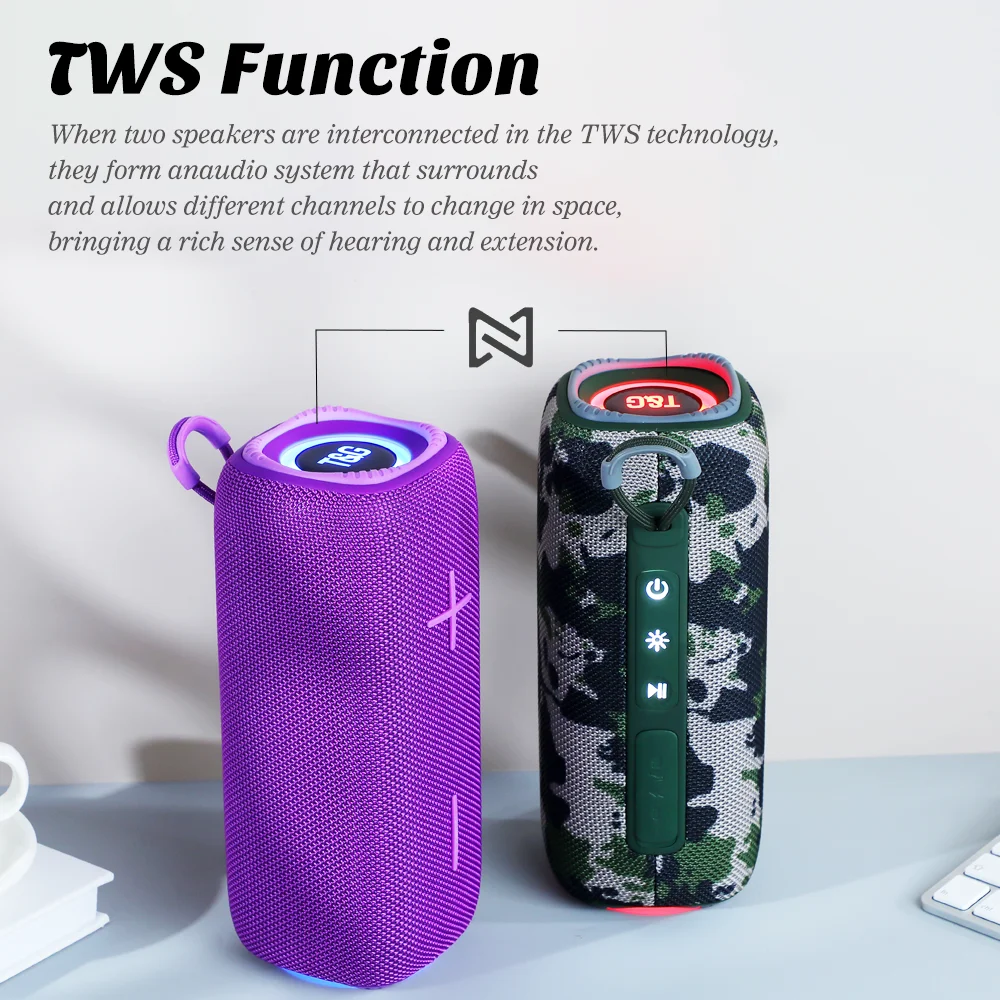 Outdoor Riding TG654 Bluetooth Speaker Portable Wirelress TWS Waterproof Dual Bass FM Radio TF Card Play Fun Camping Music Box