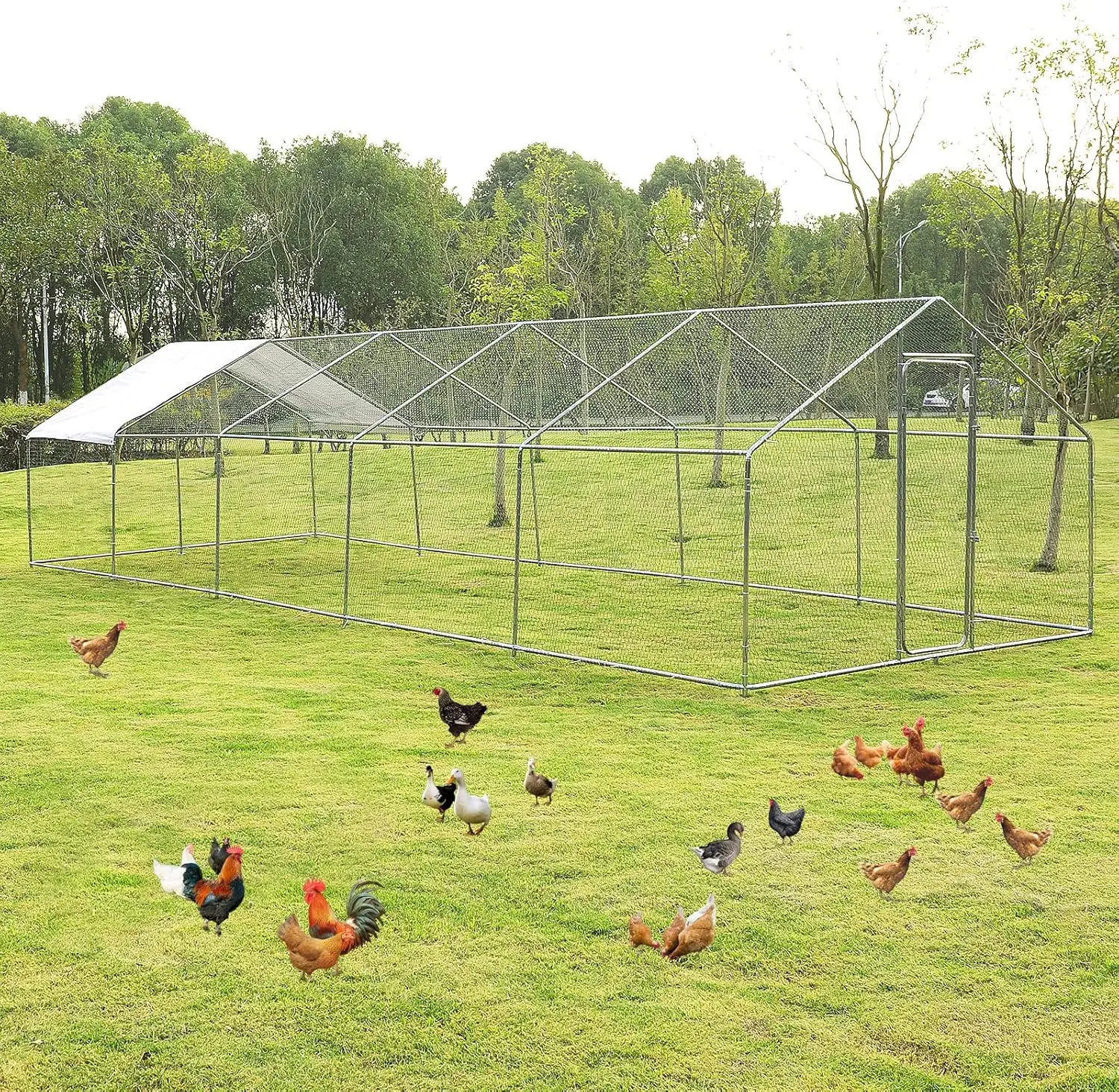 LEISU Outdoor Large Chicken Run Walk-in Chicken Coop with Waterproof Cover Chicken Playpen Metal Hen Cage Duck Cage Enclosure