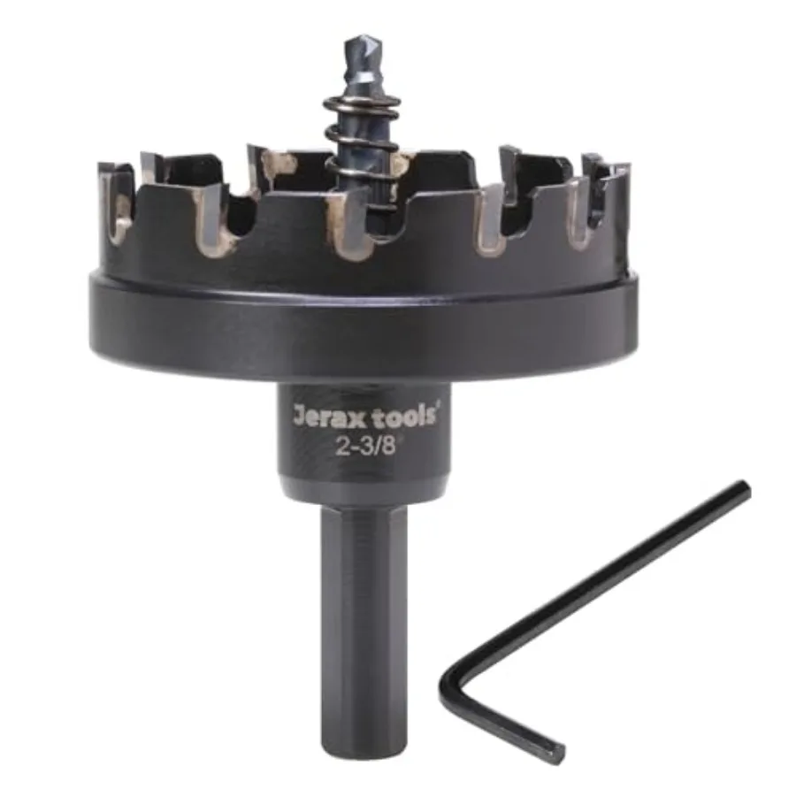 

Tungsten Carbide Tipped Hole Cutter 2-3/8 inch TCT Hole Saw Oxided Coating with Tri-Flat Shank 5mm Hole Depth Heavy Duty for St