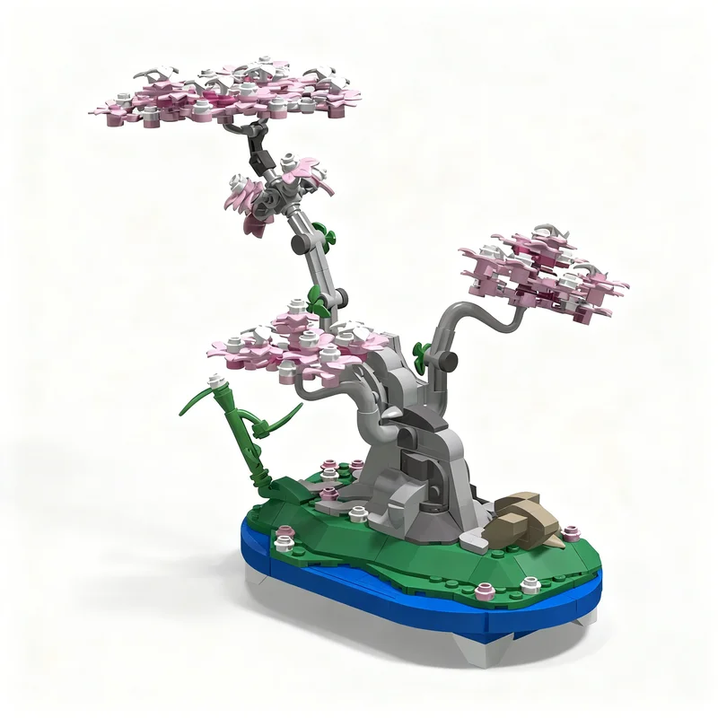 401pcs MOC Sakura Bonsai Blue Saucer Botanicals Model Building Blocks Architecture Idea Brick Festival Gift Education Toy