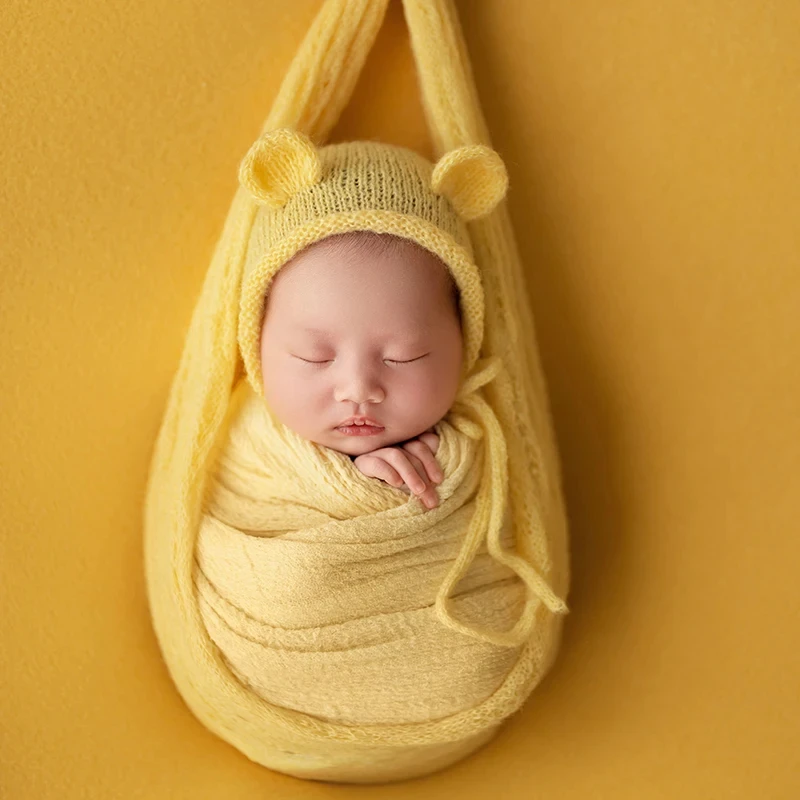 2 Ps/Set Neonato Fotografia Cappello di pizzo Cuscino Bambino in posa Farfalla simulata Sfondo lavorato a maglia Foto del bambino Cappello da bambola lavorato a maglia