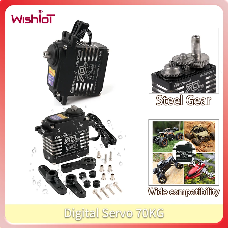 

Цифровой сервопривод, 70 кг, бесщеточный двигатель со стальной шестерней 180 ° /270 ° Водонепроницаемые сервоприводы IP68 с высоким крутящим моментом для радиоуправляемых гусеничных автомобилей, роботов, моделей игрушек