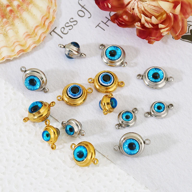 

5pcs Stainless Steel Gold Devil's Eye Charm Double Hole Connectors for Jewelry Making DIY Bracelets Necklace Pendant Charms