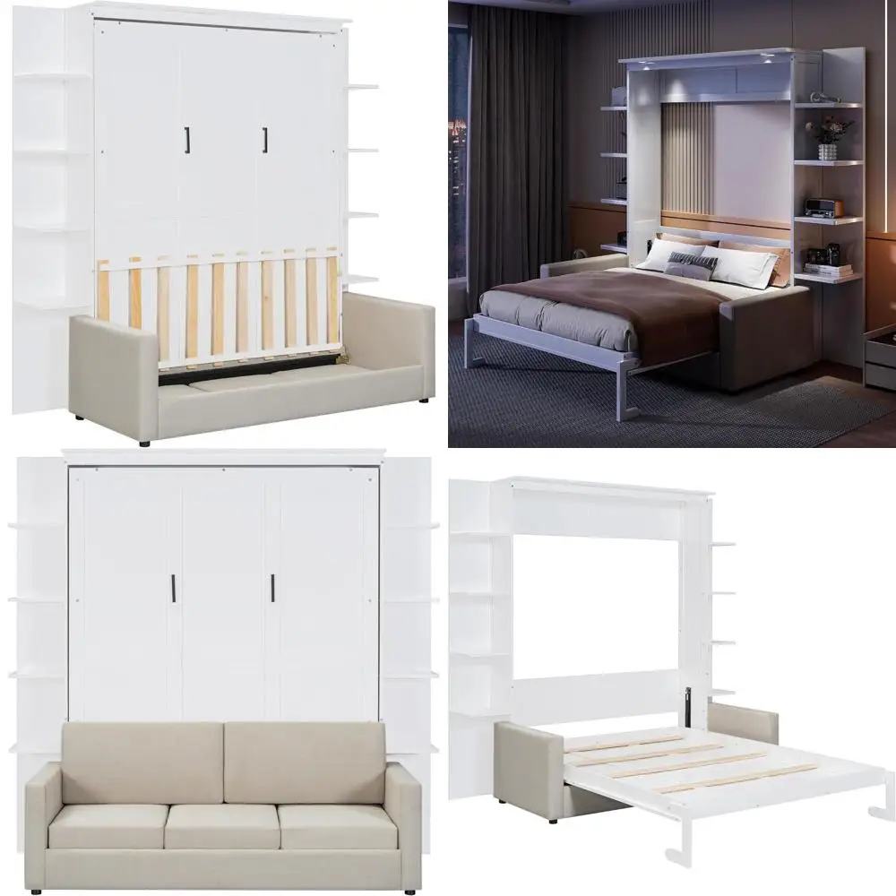 

Space-Saving Queen Size Wall Bed: Convertible Guest Bedroom & Living Room Furniture in White