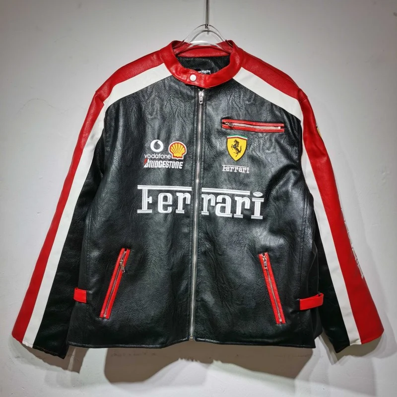 Chaqueta de traje de carreras fina a la moda, chaqueta de cuero PU para hombre, ropa de motocicleta de calle alta para Ferrari 488 Roma SF90 360 LaFerrari