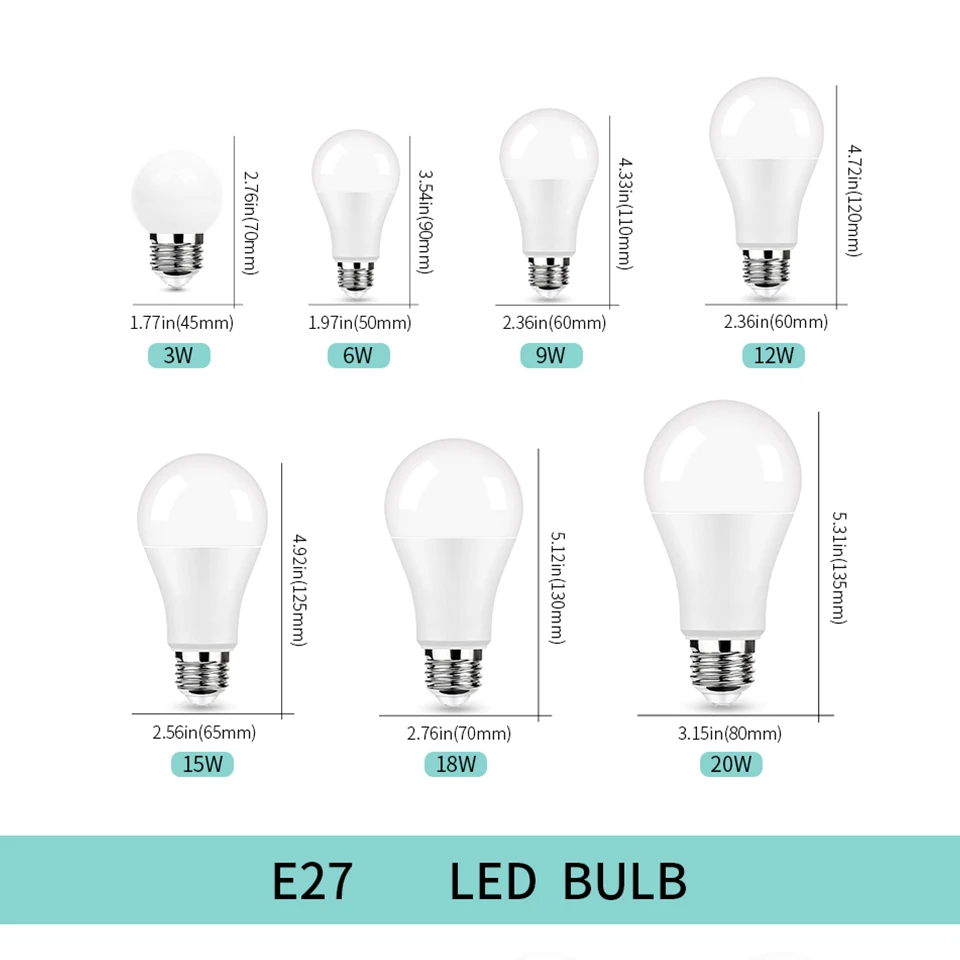 2pcs Lâmpada LED E27 E14 B22 220V Lâmpada Real Power 20W 18W 15W 12W 9W 6W 3W Lampada Sala de estar Home Led Lâmpada