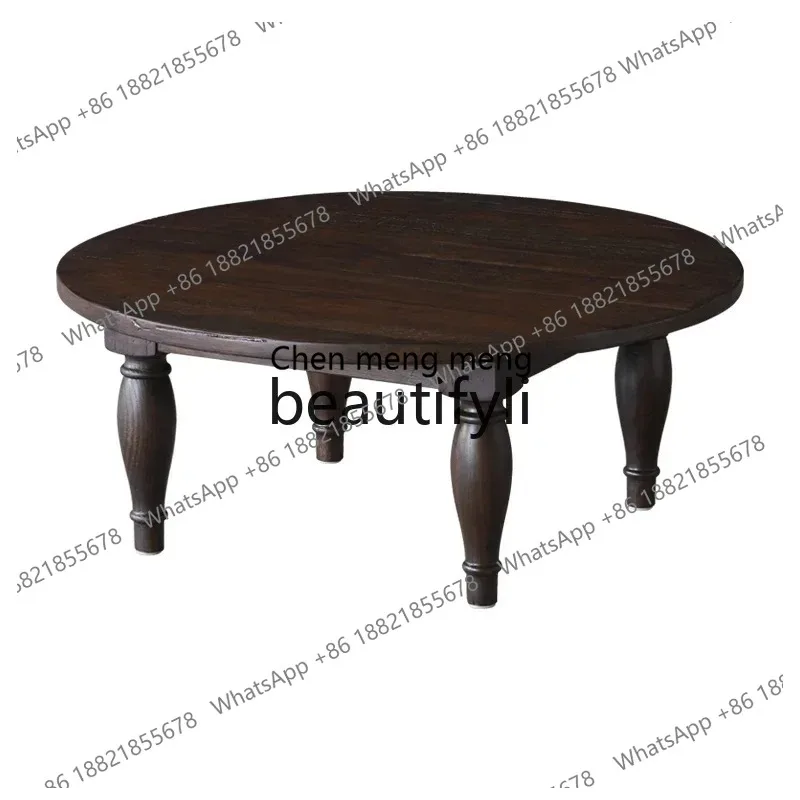 

ss26 Wabi-sabi wind old wood antique old round coffee table low table retro brown solid wood round sofa edge table