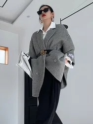 New Women Natural Camel Wool Double-sided Coat Loose Lapel Long Sleeve Double-breasted Woolen Jacket Fashion Fit Autumn Winter