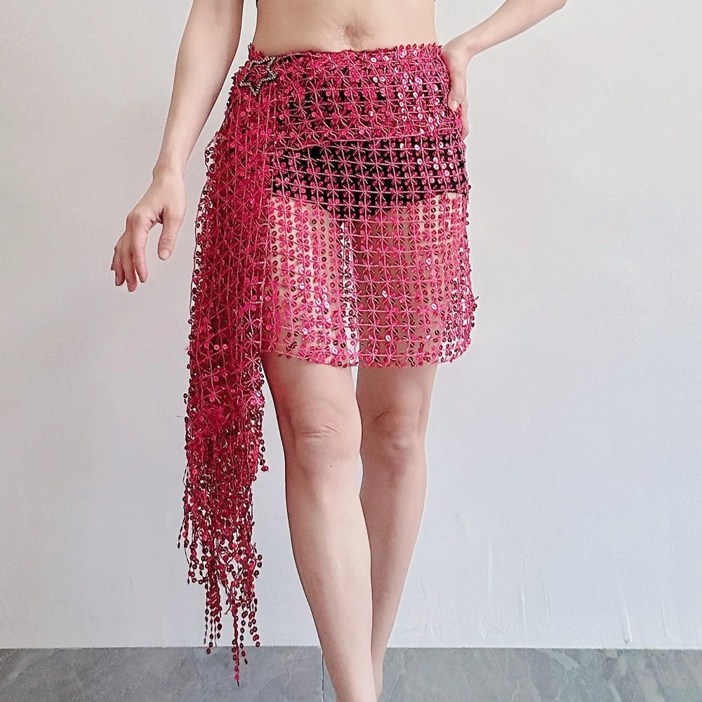 

Sequins Belly Dance Belt Tassel Hollow Out Belly Dancing Scarf Multicolor Dance Accessories Belly Dance Costumes Indian Dance