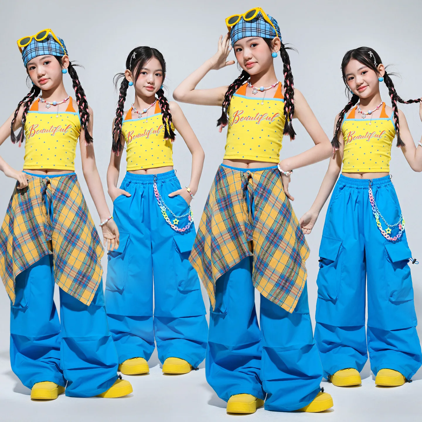 

Детская одежда для девочек в стиле K-pop: укороченный топ, свободные брюки, костюм для хип-хопа, уличная одежда для детей, одежда для джазовых танцев, одежда для танцевальных групп для девочек