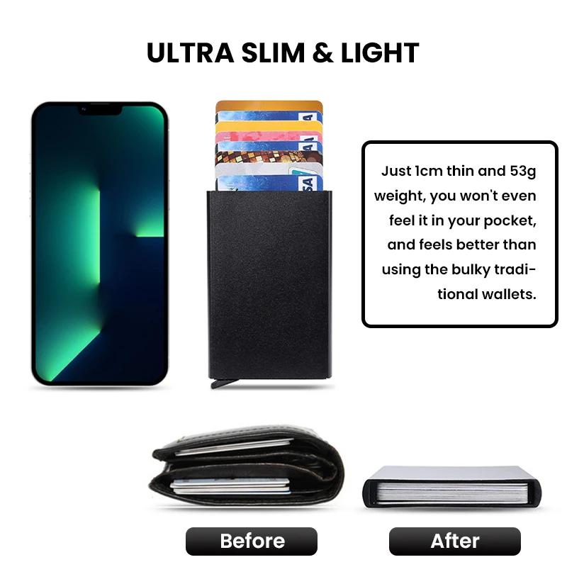 Slim Pop Up Wallet Minimalist Credit Card Holder For Men Women RFID Blocking Mini Metal Case image 6