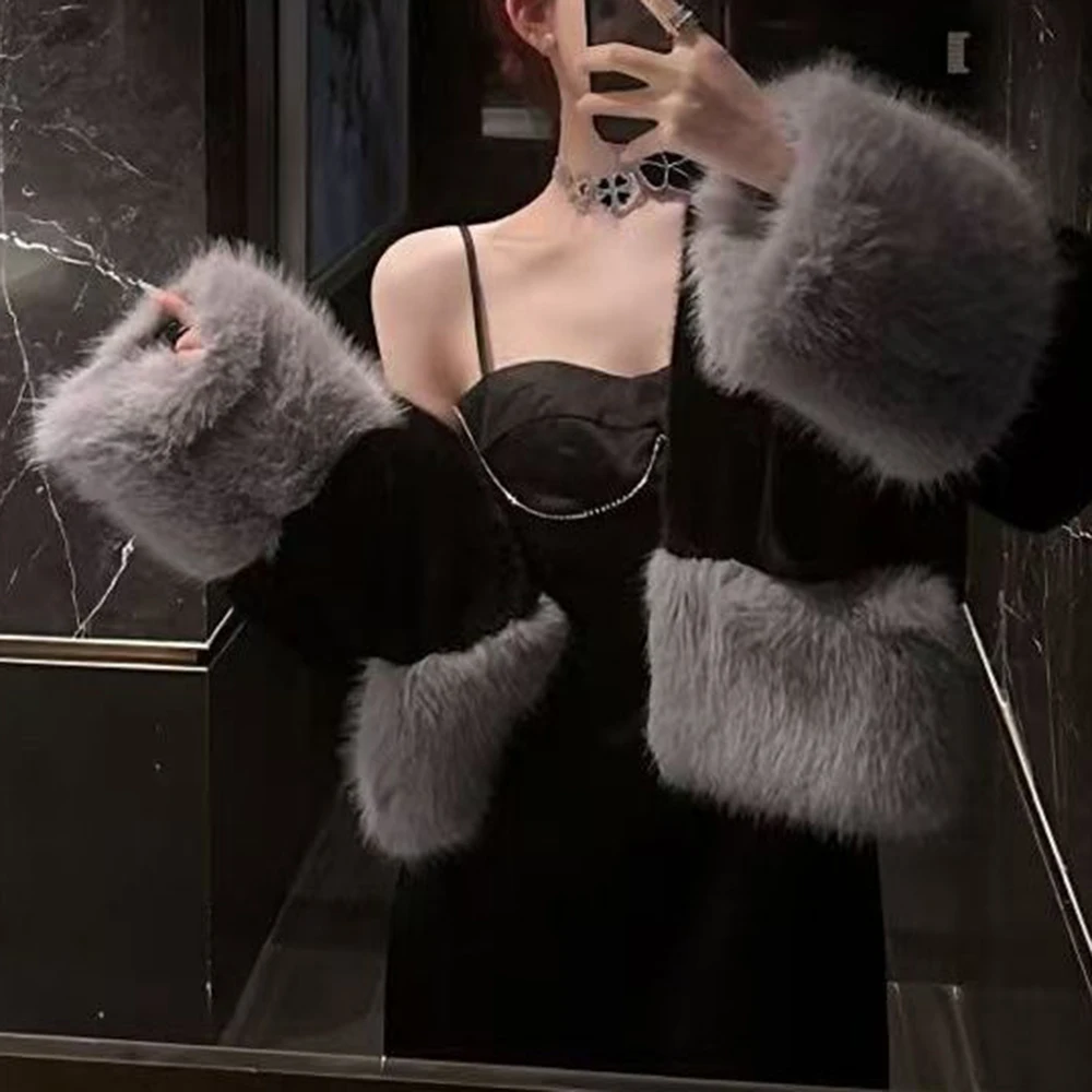 Autumn and winter splicing Korean matching imitation new fox small fragrance mink fur environmentally friendly fur jacket top