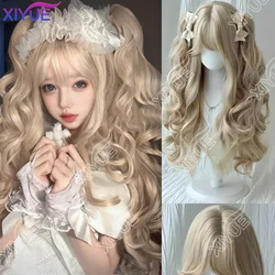 XIYUE Synthetic long curly hair For Women  Long Ombre Blonde Hightlight Cosplay Wig Lolita Wigs Heat Resistant Natural Hair
