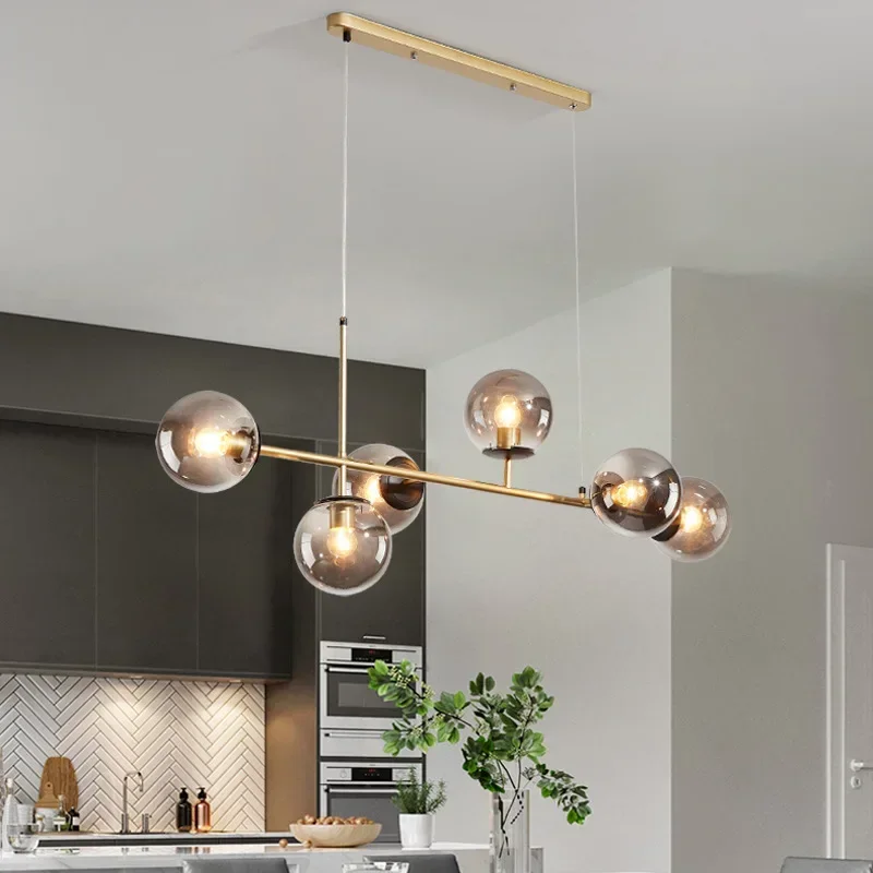 

Nordic LED Pendant Lamp Chandelier Glass Ball Light for Living Room Kitchen Island Smoke Gold Hanging Lamps Home Decor Lighting