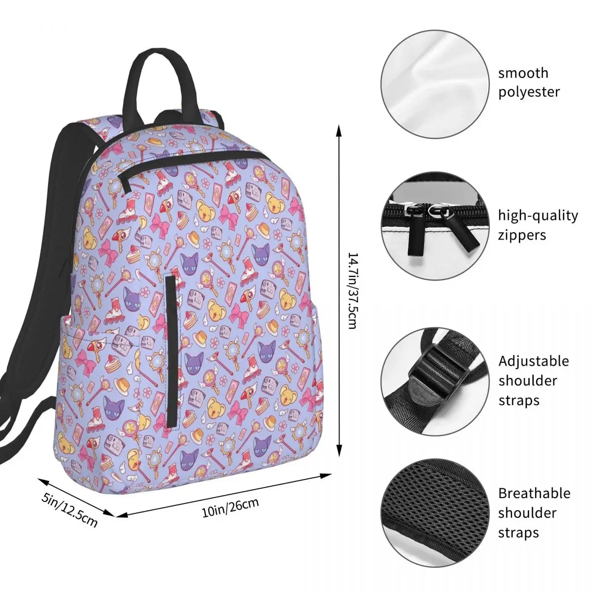 

Sakura Card Captor - Violet Student Backpack School Bag Hiking Travel Daypack for Men Women Fashion Bookbag Shoulder Bags