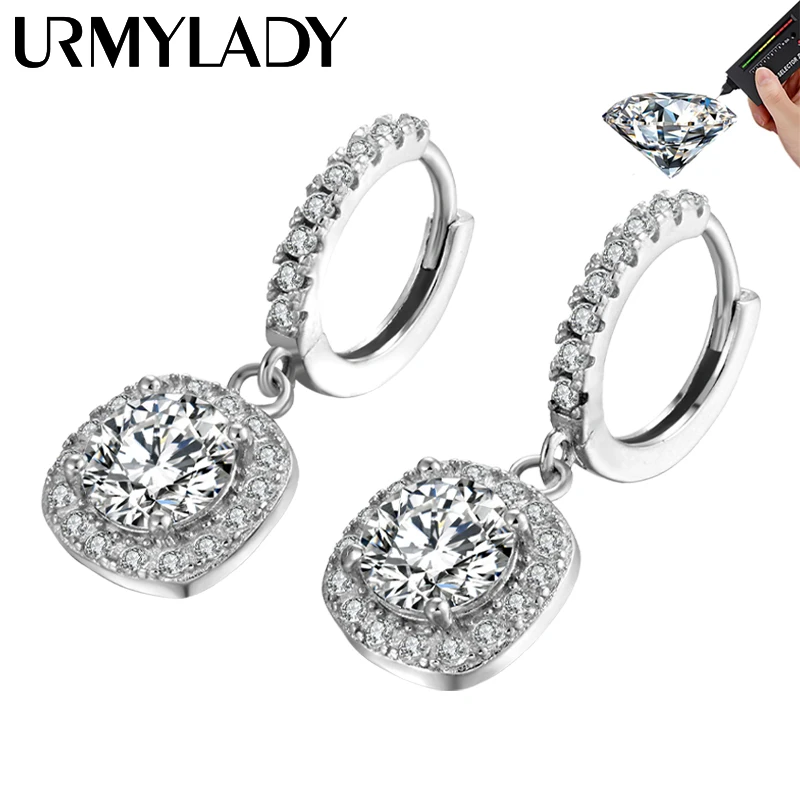 URMYLADY-Boucles d'oreilles en argent regardé 925 plaqué or blanc pour femme, boucle d'oreille Moissanite, bijoux fins pour mariage et fiançailles, document D