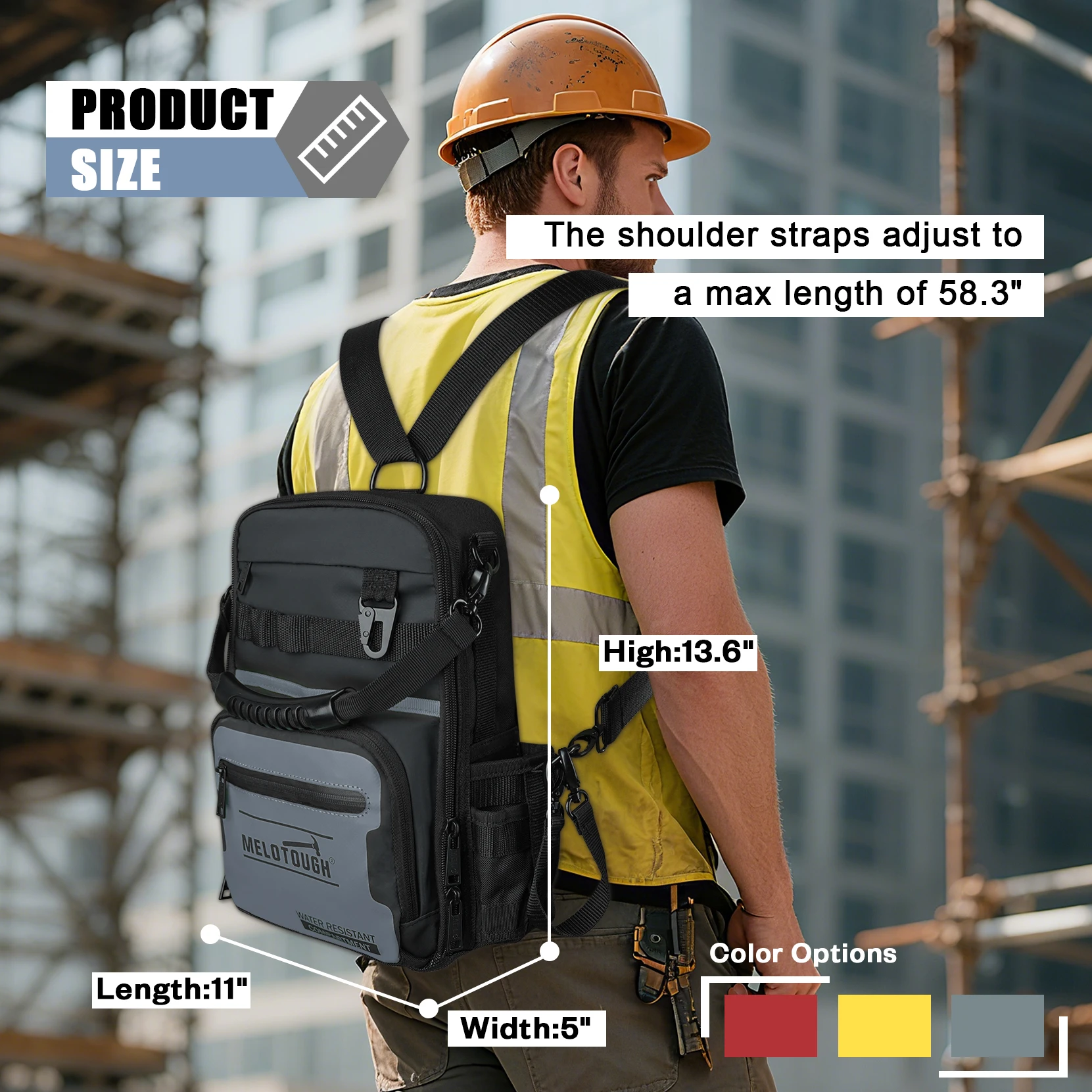 حقيبة ظهر صغيرة للرجال 30 جيوب متعددة التخزين حقيبة أدوات شديدة التحمل مع حزام كتف مزدوج الشكل #3