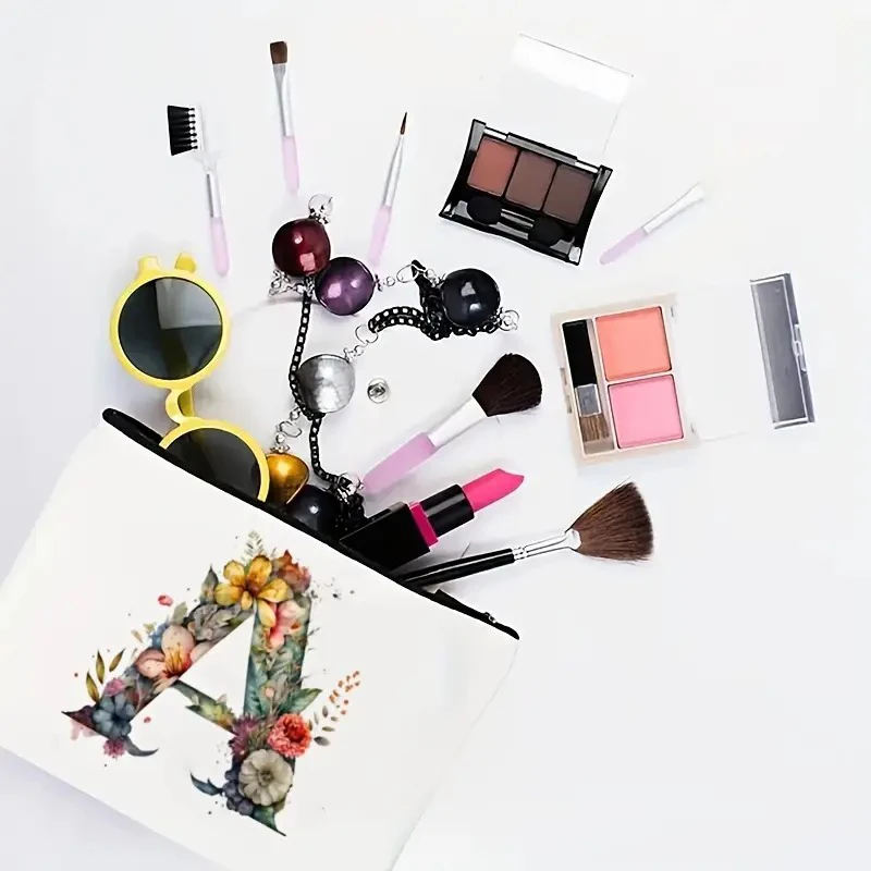 Ladies Creative Letter Pattern Makeup Bag Multi-Functional Storage Pouch Zipper Handbag Style Cosmetic Bag for Daily Use
