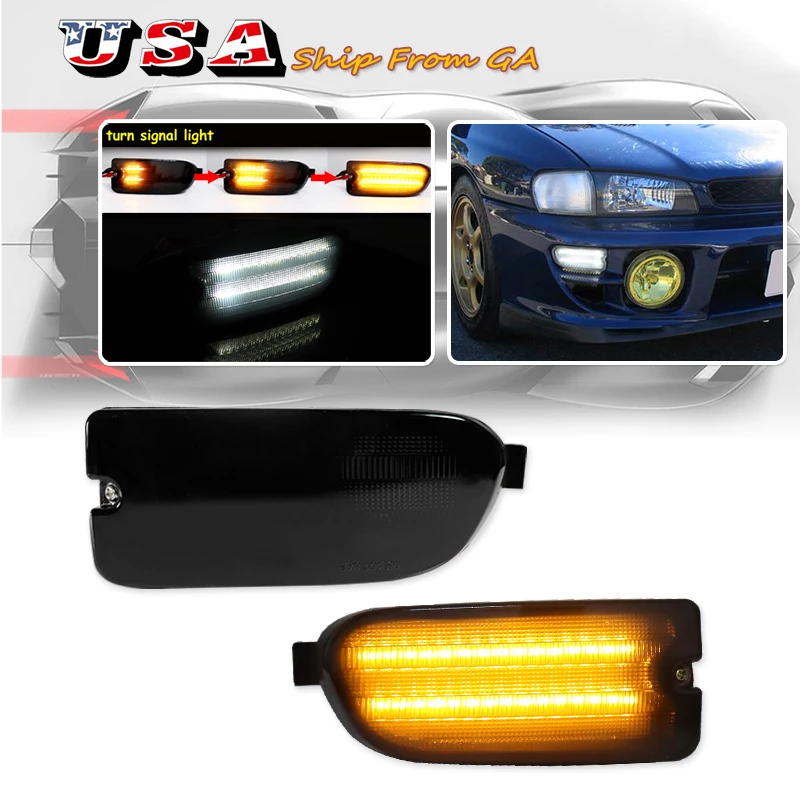 

Автомобильный светодиодный желтый указатель поворота для Subaru Impreza RS Coupe и седан, передний бампер, крыло, боковые габаритные огни, белый DRL