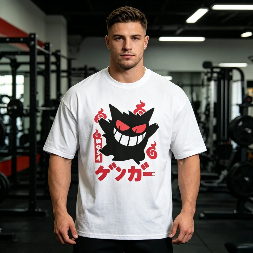 

Хит продаж 2026: Футболка Pokemon Gengar с графическим принтом в стиле аниме (тип Призрак), повседневная летняя футболка с коротким рукавом для мужчин и женщин, подарок для фанатов