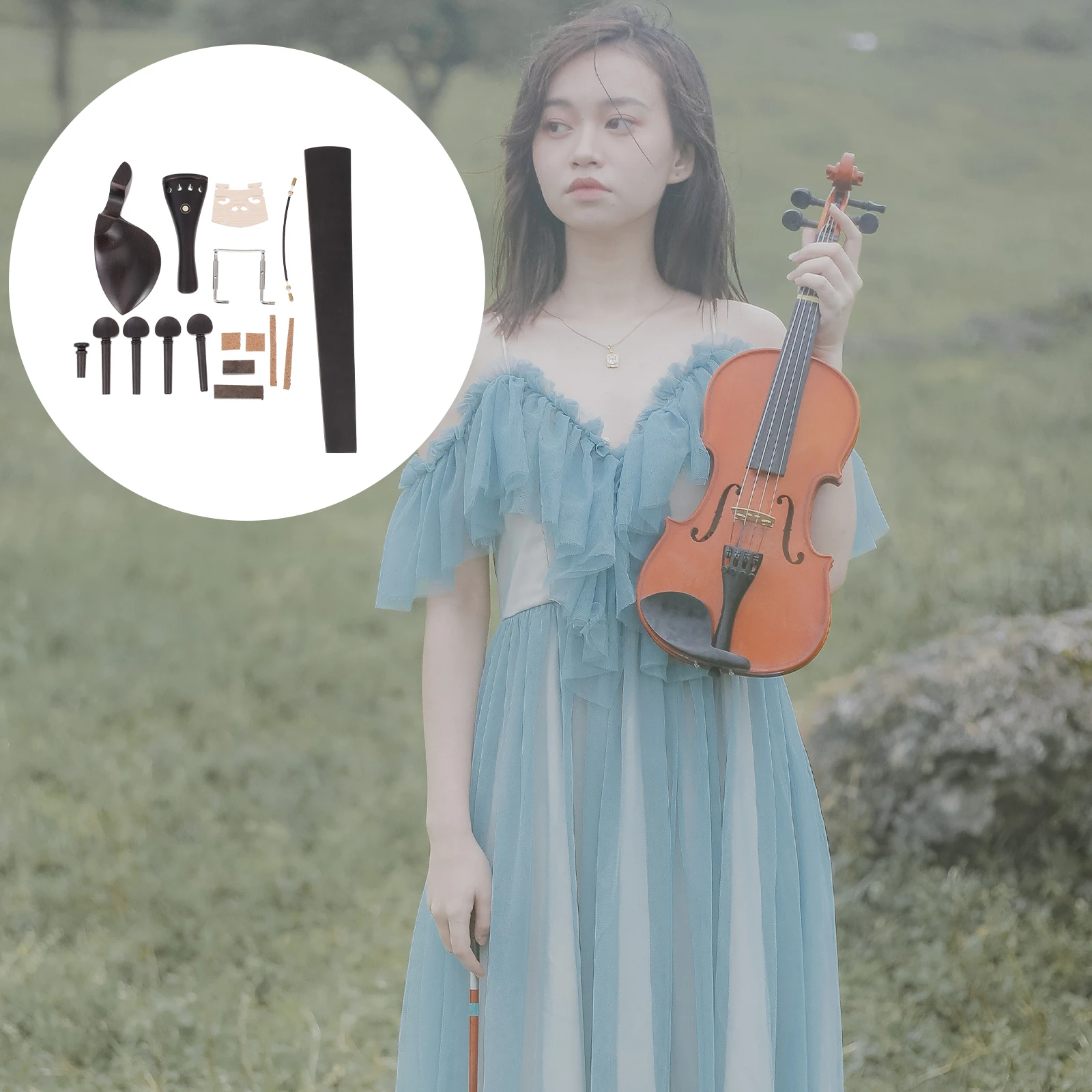 

4/4 Violin Accessories Ebony Fingerboard Hard Wood Clear Pattern Durable Piano Code Maple Cork Protection Practical Supplies For