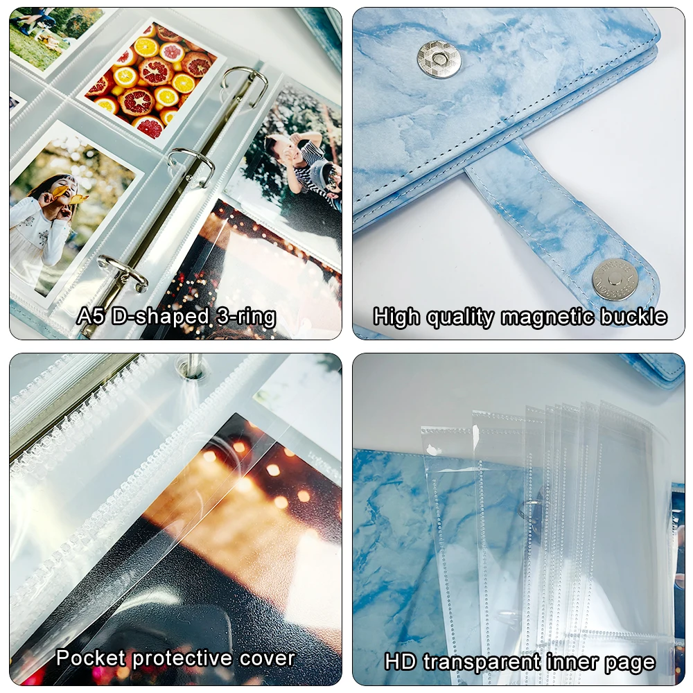 A5 D-shaped 3-ring PU Marble Pattern Photo Album 6×4 10×15 4r Photocard Binder Idol Card Holder Scrapbook Album 1/2/4/6 Pockets