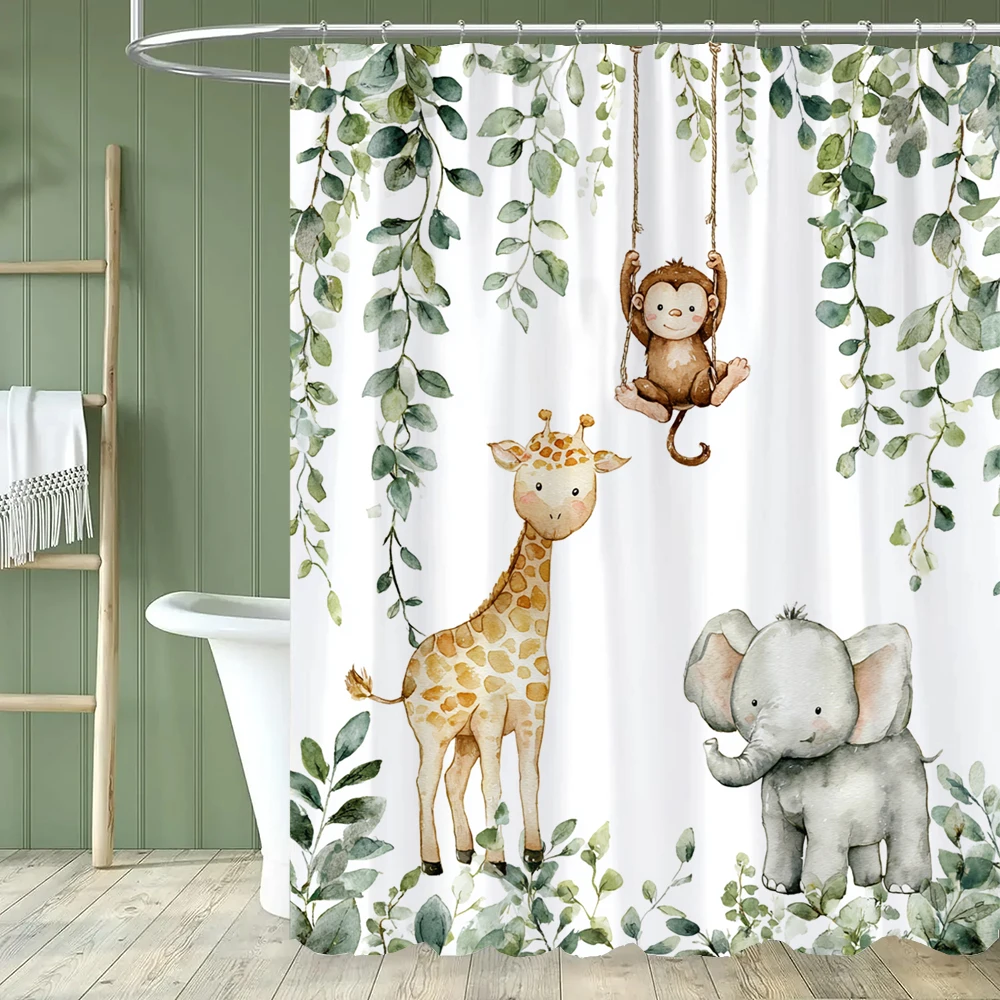 

1 Piece Cartoon Cute Animals Shower Curtain, Children Bathroom Curtain with Hooks,Printed Polyester Home Decorative Curtain
