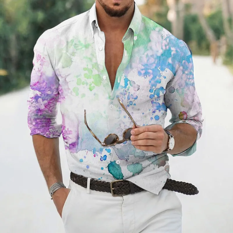 New Style Hawaiian Men's butterfly Shirt 3D printing Abstraction Painting Style Long Sleeve Shirt Oversized Top Shirt clothing