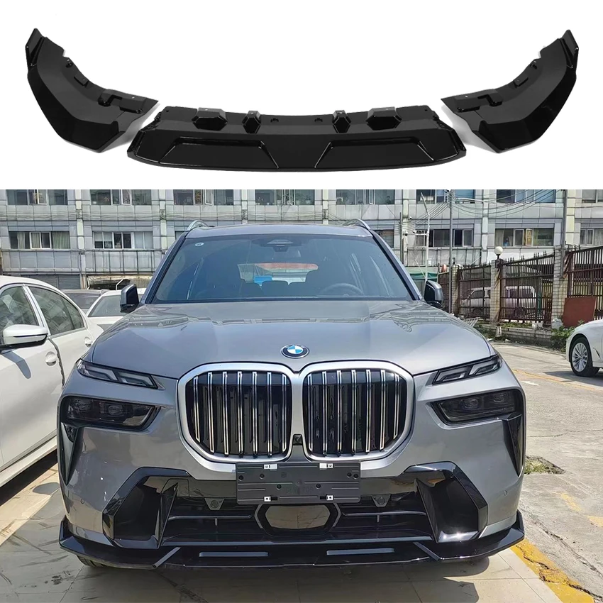 New Design For BMW G07 X7 2023 Car Front Bumper Lip Splitter Spoiler Protector Guard Diffuser Body Kit Gloss Black Carbon Fiber