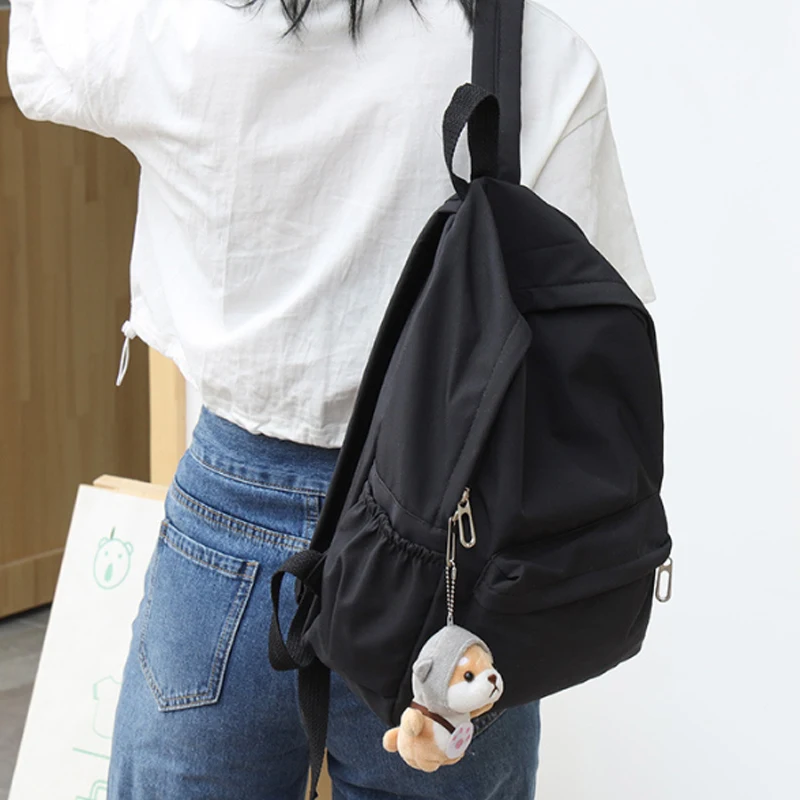 Women Solid Color Leisure Backpack Large Capacity Simple Fashion Student Travel Daypack Shoulder Bag