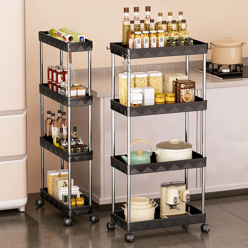 Multi-Layer Trolley Rack 3/4/5 Tier Rolling Utility Cart Storage Shelf Kitchen Bedroom Storage Rack Slim Slide Organizer Shelf