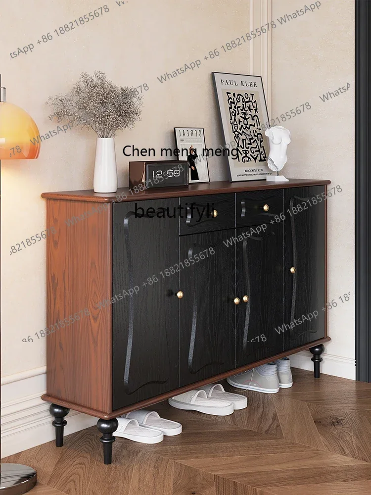 P178 خزانة خذاء سوداء المنزل الحديثة الحد الأدنى للغاية ضيق النمط الفرنسي خزانة ضوء مدخل فاخر مدخل شرفة تابوت