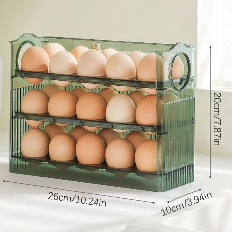 Auto Flip Egg Organizer, 3-Tier Egg Holder Storage 30 Count, Egg Storage Container For Refrigerator Side Door Or Countertop