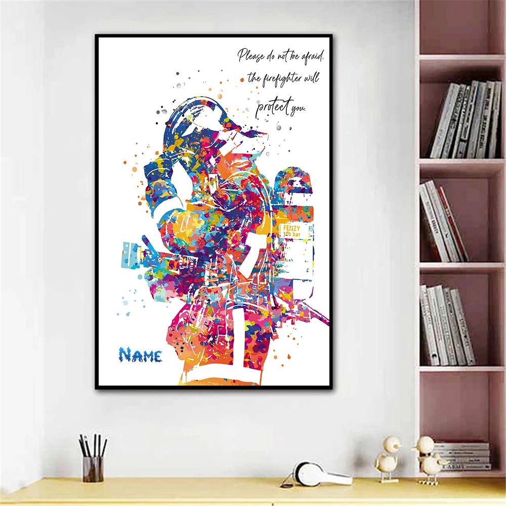 カスタム消防士名ポスター、パーソナライズされたウォールアート、モダンな抽象的な引用画像、ホームオフィスの装飾、キャンバスプリント、ギフト