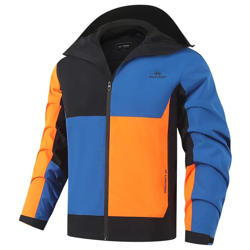 Men Windbreaker Waterproof Coat Spliced Color Block Hooded Jacket Trendy Casual Versatile Cargo Coat Outdoor Striking Jacket