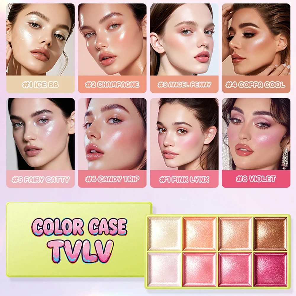 

8 Colors Blusher Highlighter Color Palette Box Facial Cosmetics Powder Blusher Enhance Complexion Face Plump Rouge Cream Makeup