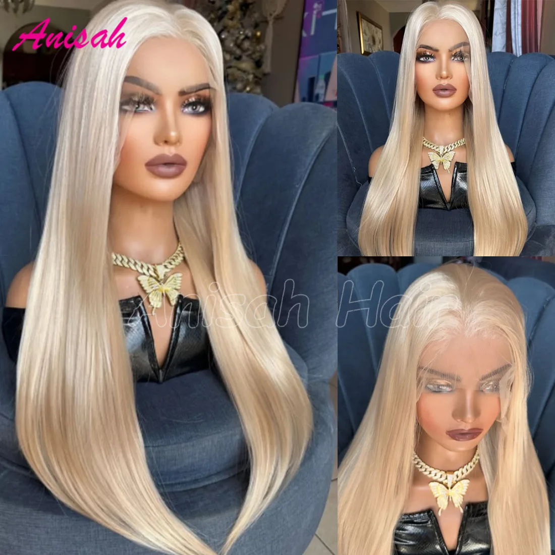 

Ash Blonde Lace Front Human Hair Wigs Brazilian Hair Blonde Straight Lace Closure Wig For Women Preplucked Natural Hairline