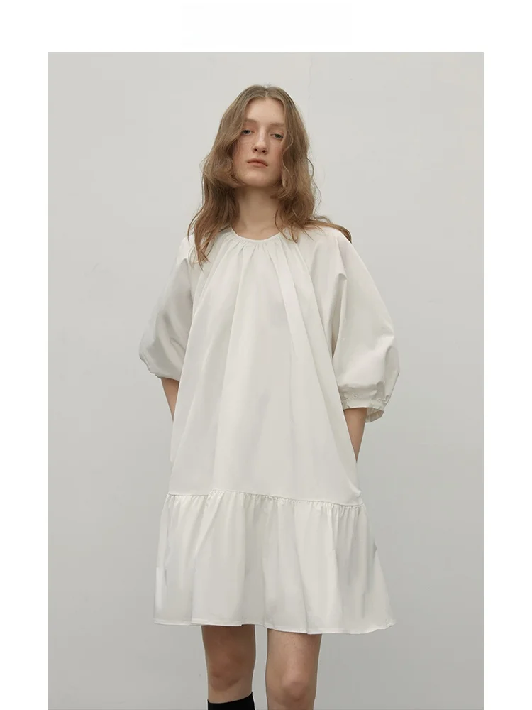 

Ele White Bubble Sve Dr Hepburn Sle Women's Summer Dr LeTrans Dr Island Cotton Blend Long Sve Casual Wear